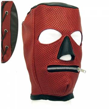Hood In Perforated Red/Blk Leather - Zipper Mouth