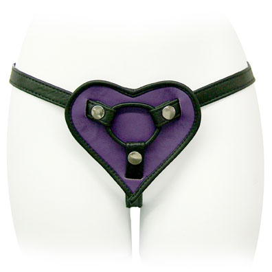 Purple Leather Heart Shaped Strap On