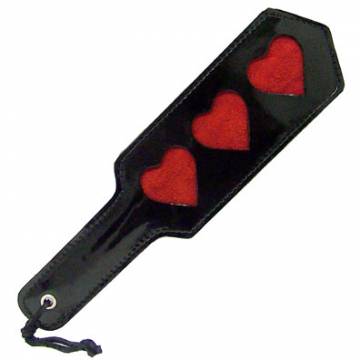 Shiny Black Slapper With Red Suede Hearts