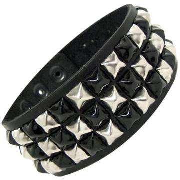 Black And Chrome Pyramid Studded Armband