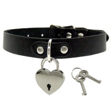 Black Leather Collar With Heart Shaped Lock Black Leather Collar With Heart Shaped Lock