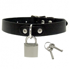 Black Leather Collar With Square Lock Black Leather Collar With Square Lock