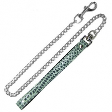 Chain Leash With Exotic Blue Leather Loop Chain Leash With Exotic Blue Leather Loop