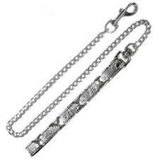 Chain Leash With Snake Print Leather Loop Chain Leash With Snake Print Leather Loop
