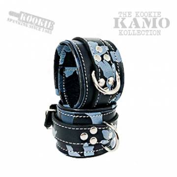 Blue Camo Garment Leather Wrist + Ankle Cuffs