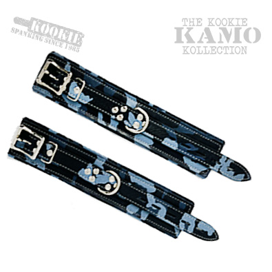 Blue Camo Garment Leather Wrist + Ankle Cuffs