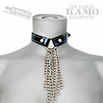 Blue Camo Garment Leather Chain Waterfall Collar