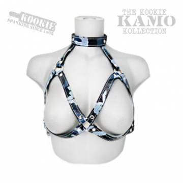Blue Camo Garment Leather Bra Harness