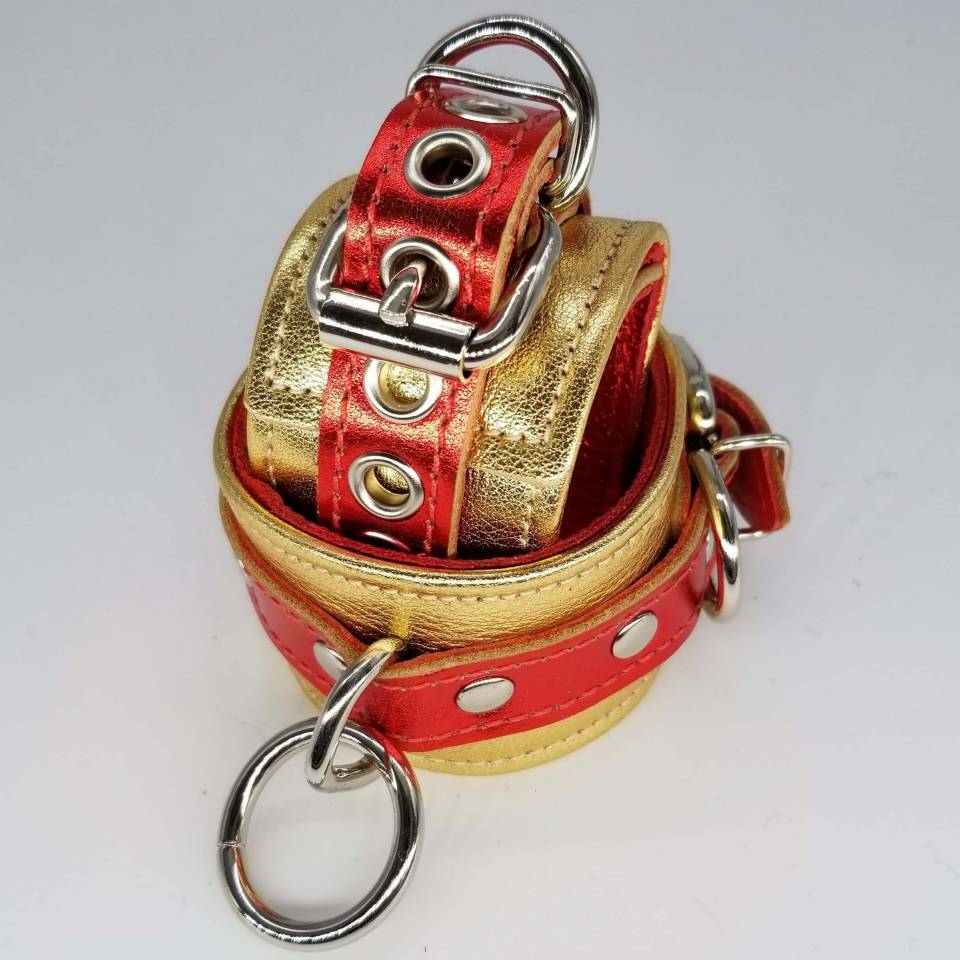Red And Gold Leather Wrist Ankle Restraints
