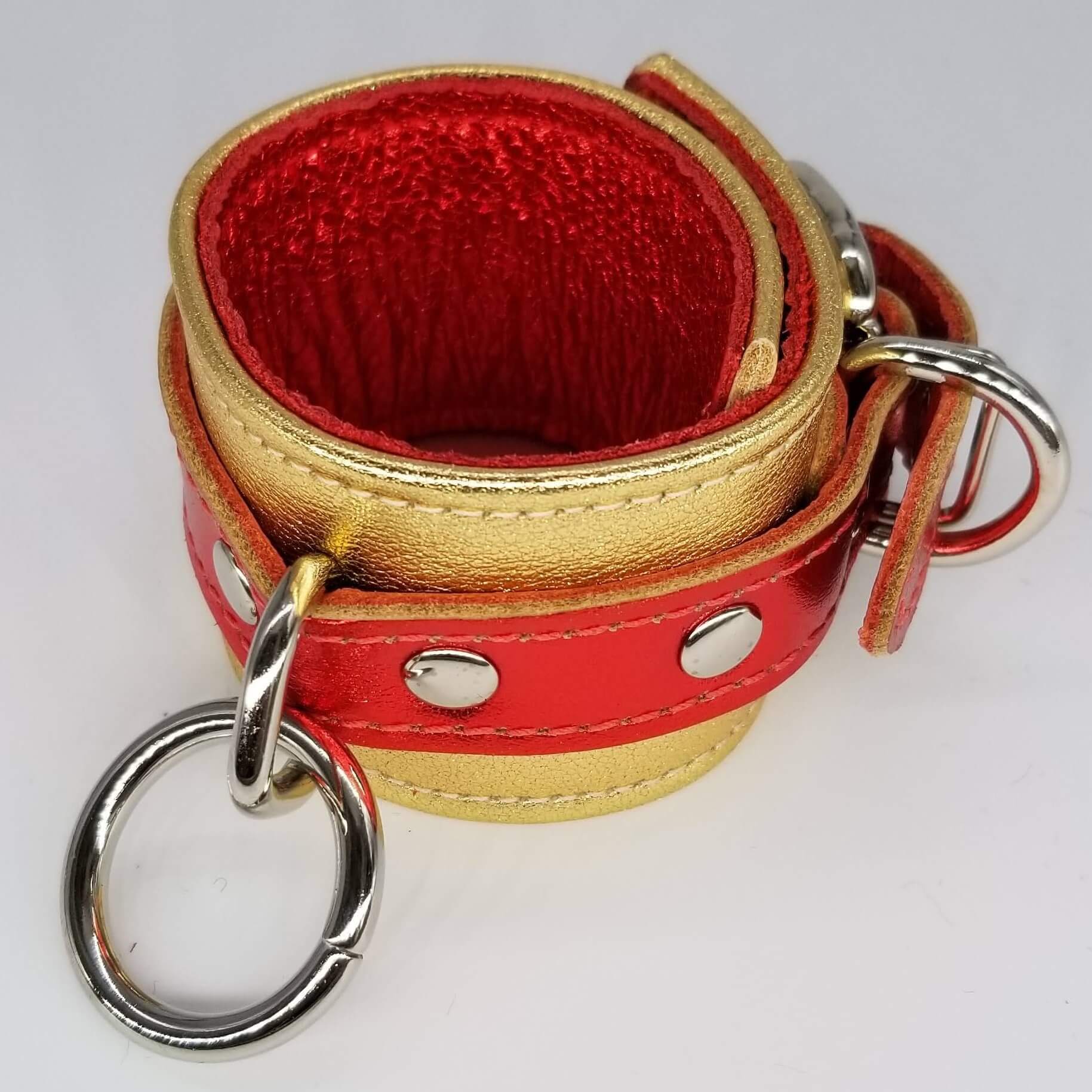 Red And Gold Leather Wrist Ankle Restraints