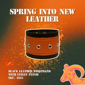 Black Leather Wristband With Eyelet Patch