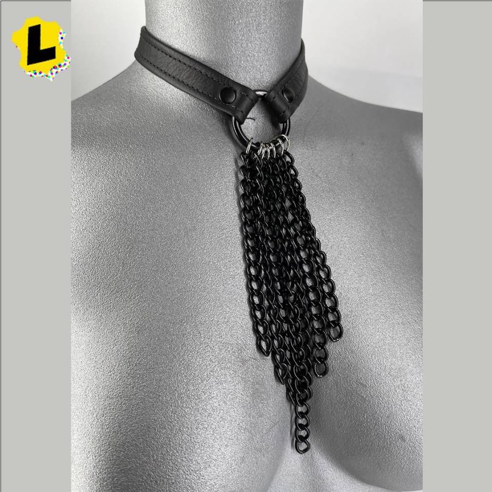 Leather And Chain Waterfall Collar