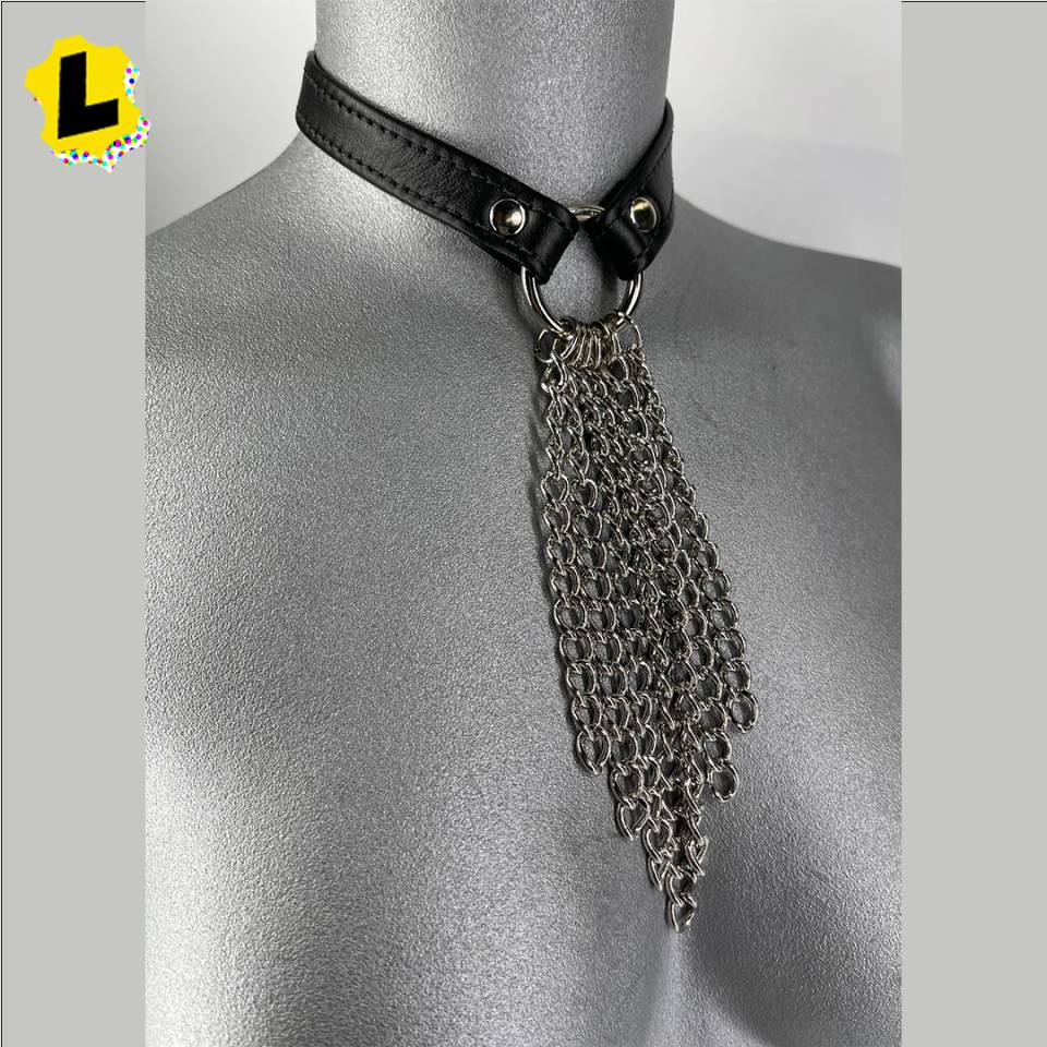 Leather And Chain Waterfall Collar