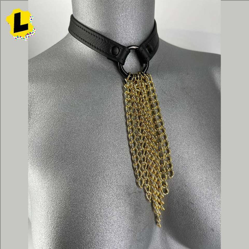 Leather And Chain Waterfall Collar