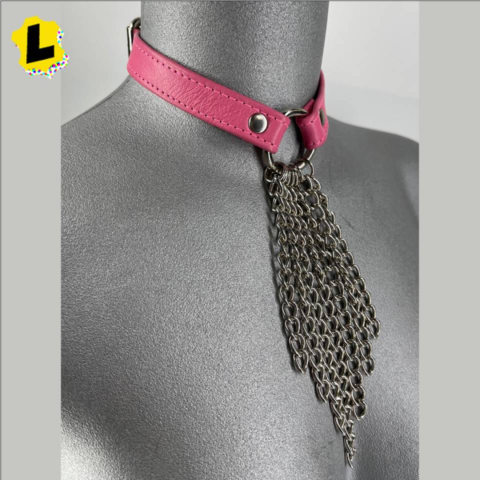 Leather And Chain Waterfall Collar
