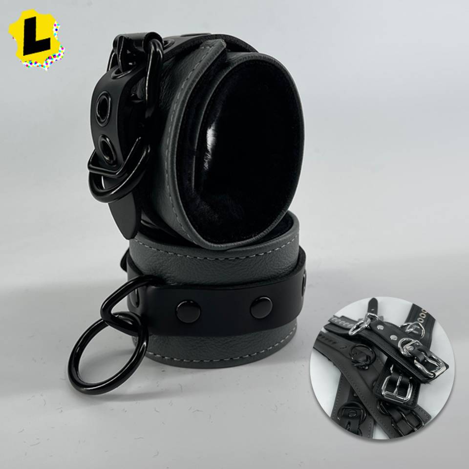 Black Fleece 2-Tone Locking Wrist + Ankles Cuffs [O-Ring]