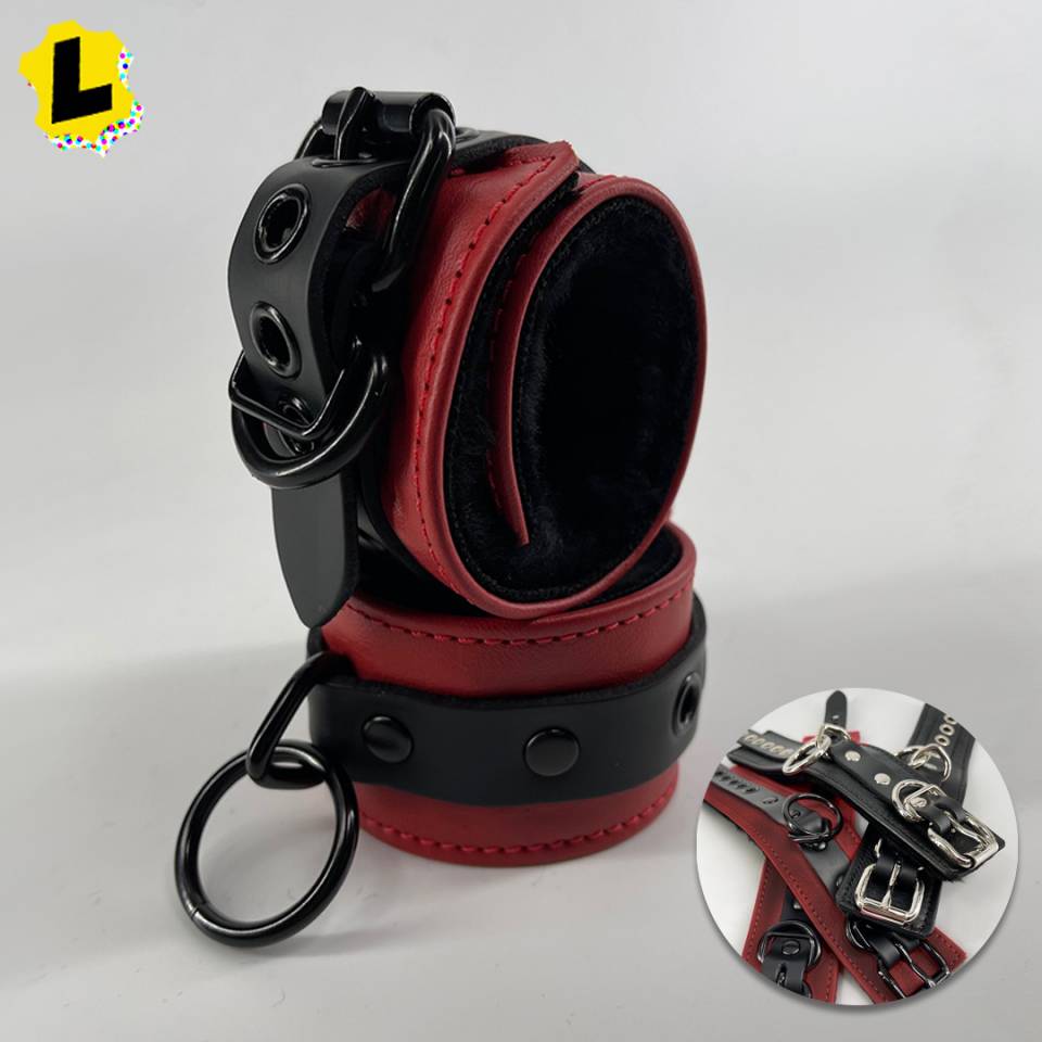 Black Fleece 2-Tone Locking Wrist + Ankles Cuffs [O-Ring]