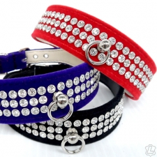 Wide Rhinestone Collar With Ring In Velvet Wide Rhinestone Collar With Ring In Velvet