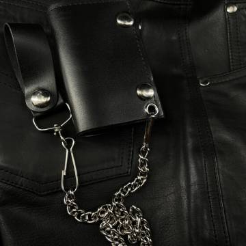 Black Leather Biker Chain Wallet - Small