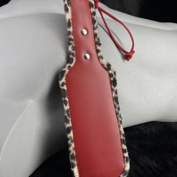 Leather Paddle With Leopard Fleece Trim