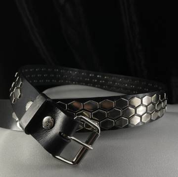 Wide Leather Belt With Metal Studs
