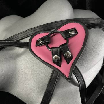 Pink Leather Strap On Harness