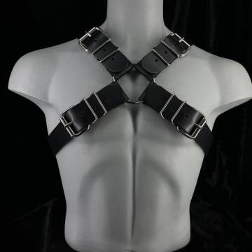 Black Leather 1.5 Inch Wide Buckle Harness