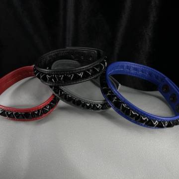 Leather Armband With Black Pyramid Studs