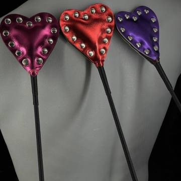 Metallic Leather Heart Tip Riding Crop