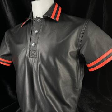 Black Leather Red Stripes Polo Shirt