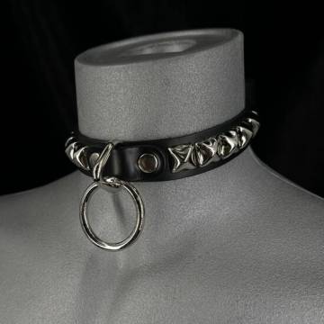 Leather Collar Halter Ring & Pyramids