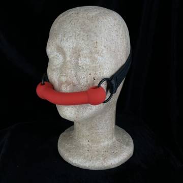 Black Leather Strap Black Silicone Bone Gag