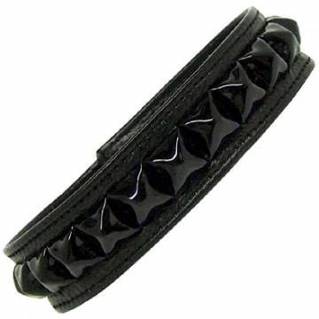 Leather Armband With Black Pyramid Studs