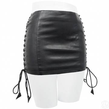 Side Lace Leather Skirt